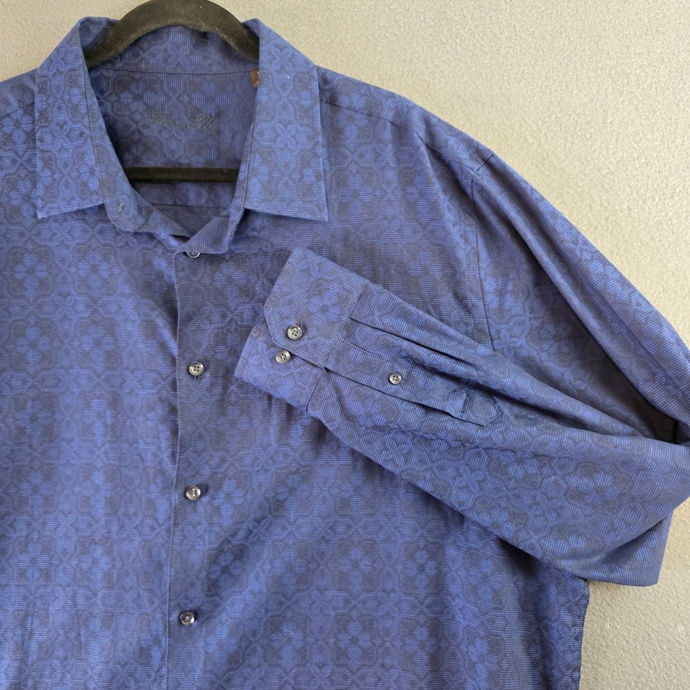 Tasso Elba Mens XXL Blue Geometric Jacquard Long Sleeve Button Down Shirt